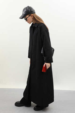 D Tokalı Trençkot Siyah - 5