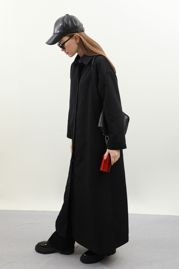 D Tokalı Trençkot Siyah - 5