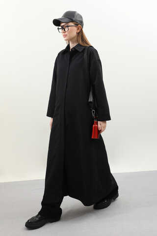 D Tokalı Trençkot Siyah - 6