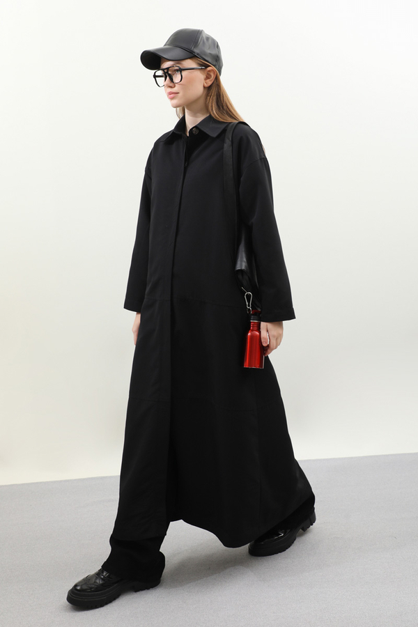 D Tokalı Trençkot Siyah - 6