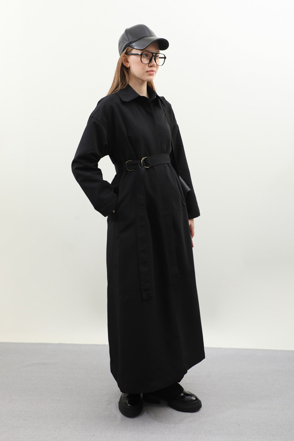 D Tokalı Trençkot Siyah - 8