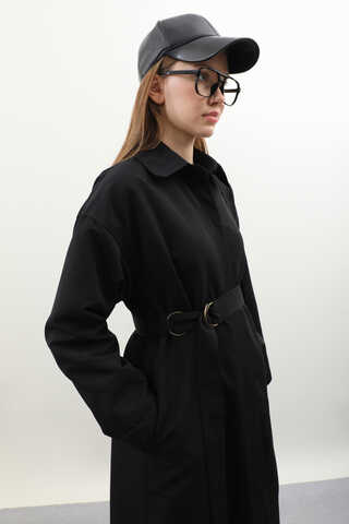 D Tokalı Trençkot Siyah - 9