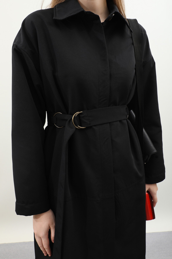 D Tokalı Trençkot Siyah - 10