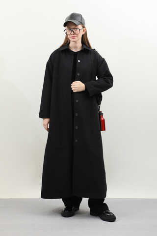 D Tokalı Trençkot Siyah - 2