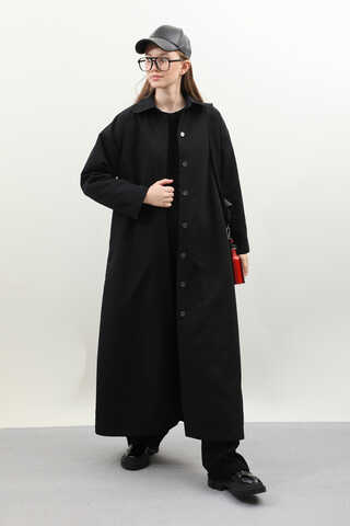 D Tokalı Trençkot Siyah - 3