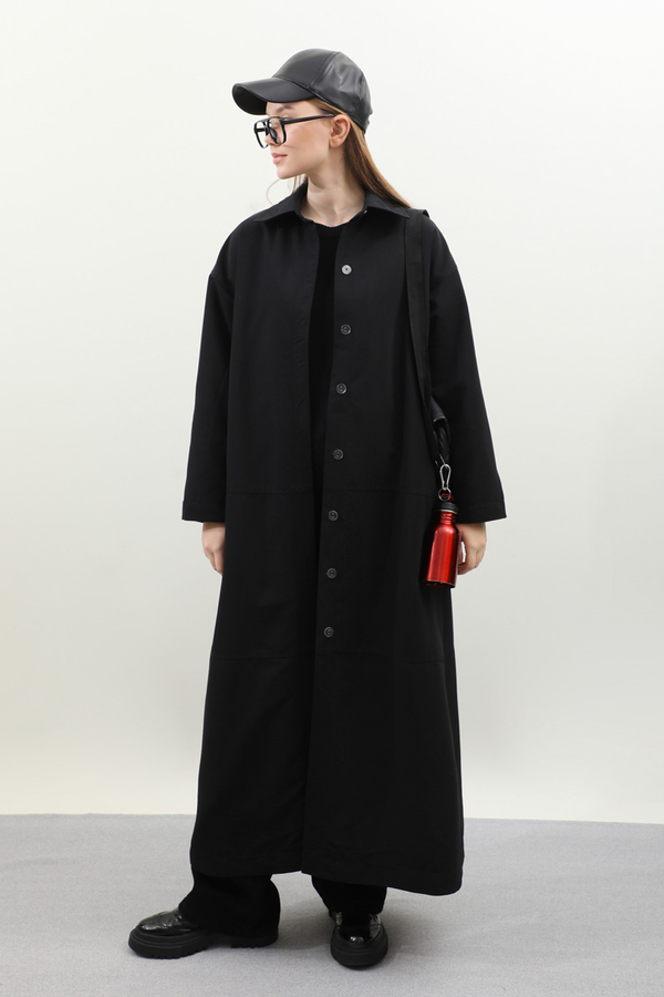 D Tokalı Trençkot Siyah - 4