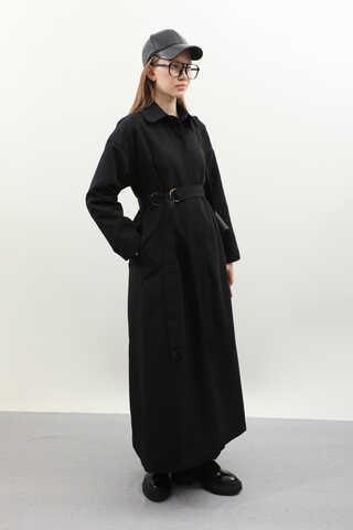 D Tokalı Trençkot Siyah - 8