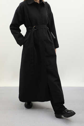 D Tokalı Trençkot Siyah - 1