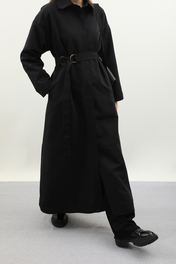 D Tokalı Trençkot Siyah - 1