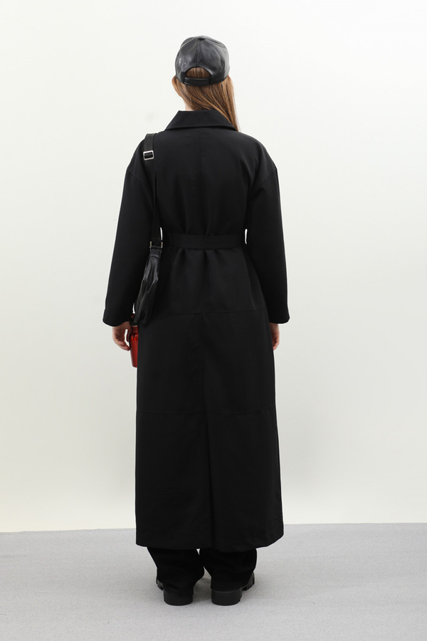 D Tokalı Trençkot Siyah - 11