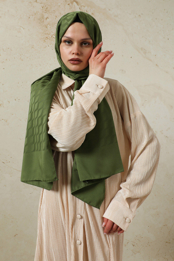 Dalga Desenli Şal Koyu Yeşil - 4