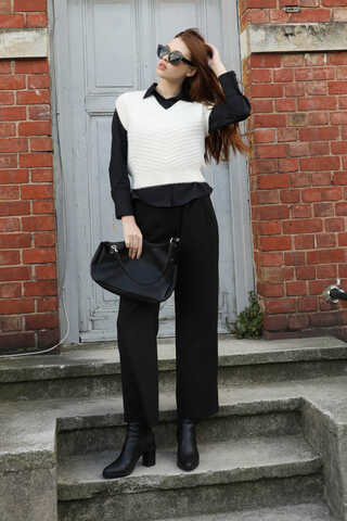 Dalga Desenli Süveter Ekru - 2