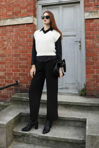 Dalga Desenli Süveter Ekru - 3