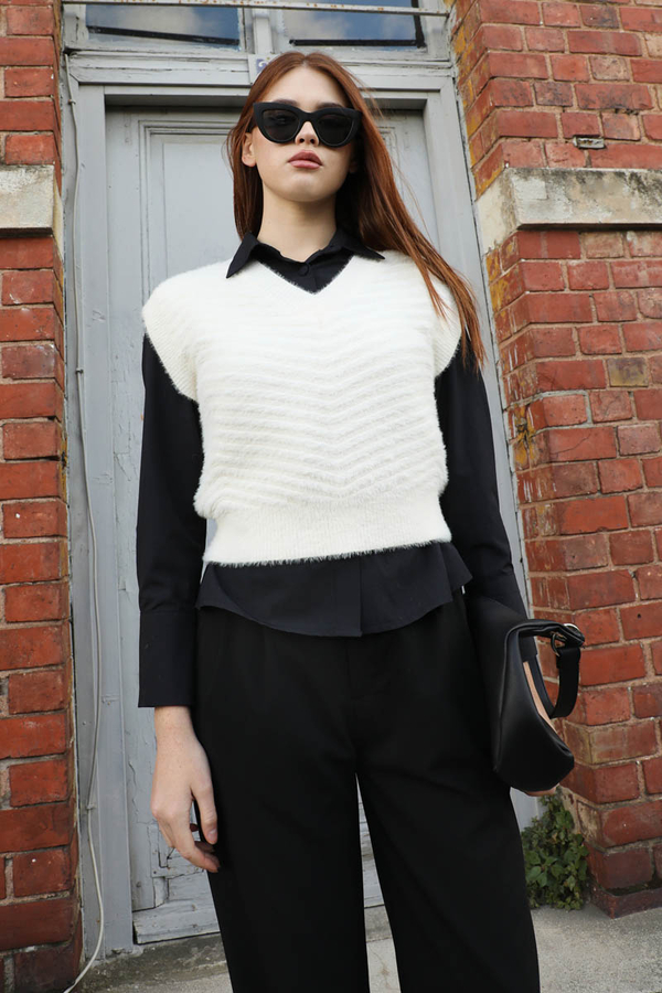 Dalga Desenli Süveter Ekru - 4