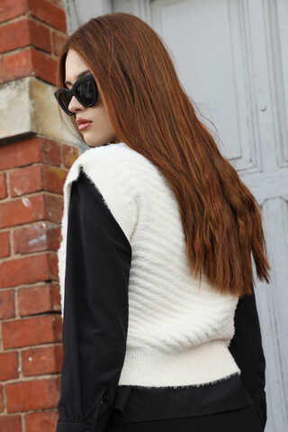 Dalga Desenli Süveter Ekru - 6