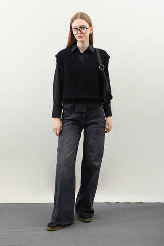 Dalga Desenli Süveter Siyah - 1