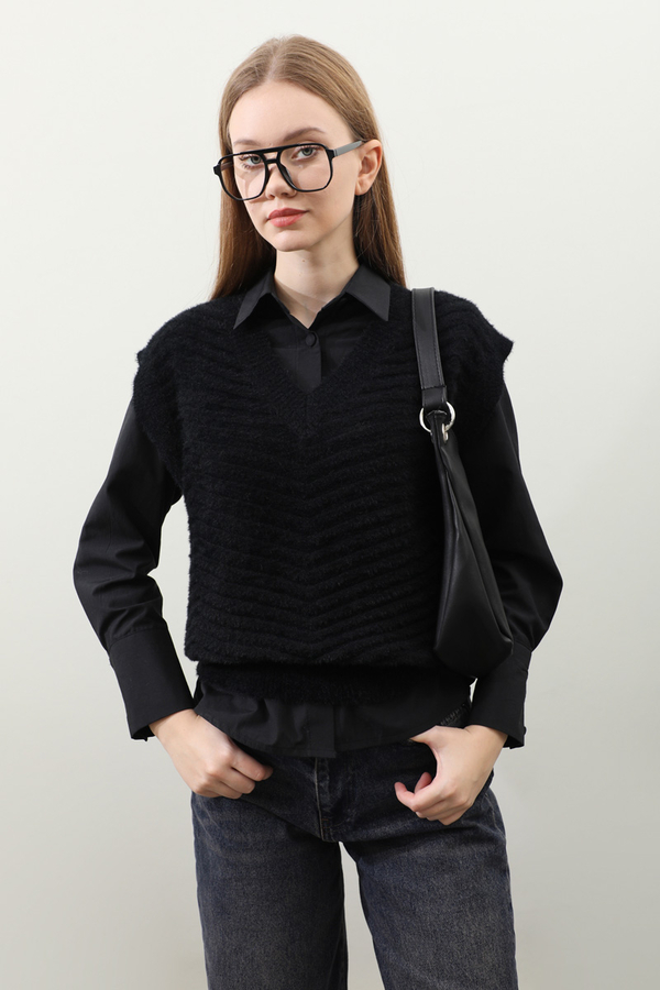 Dalga Desenli Süveter Siyah - 2