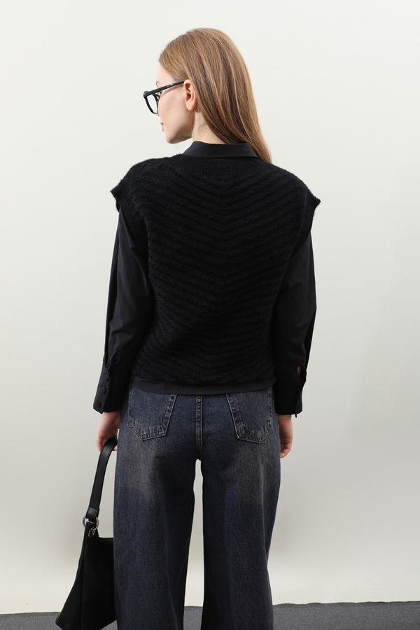 Dalga Desenli Süveter Siyah - 5