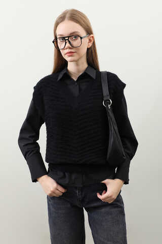 Dalga Desenli Süveter Siyah - 2