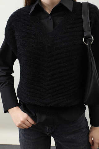 Dalga Desenli Süveter Siyah - 4