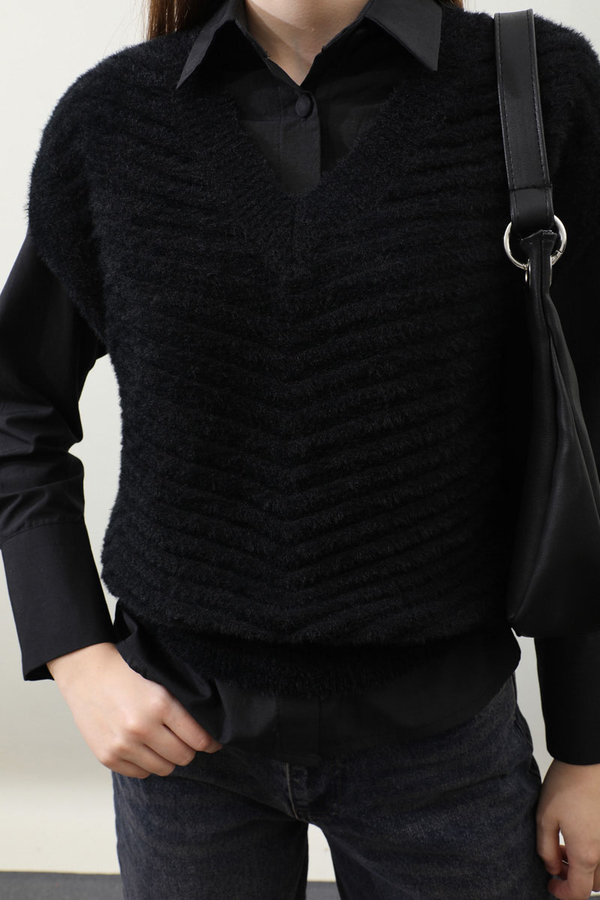 Dalga Desenli Süveter Siyah - 4