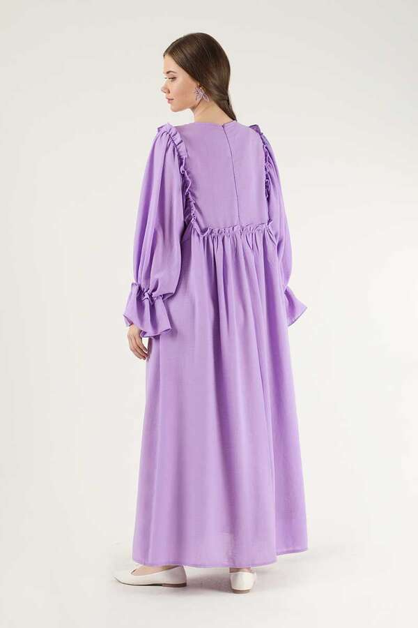 Dantel Detay Fırfırlı Elbise Lila - 5