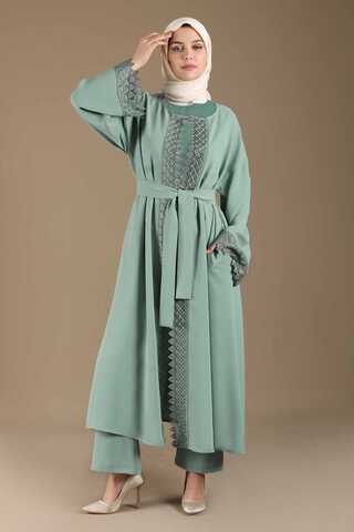 Dantel Detaylı Abaya Takım Mint - 1