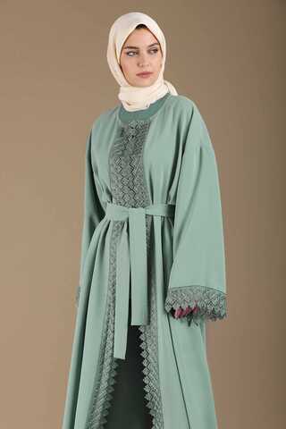 Dantel Detaylı Abaya Takım Mint - 4