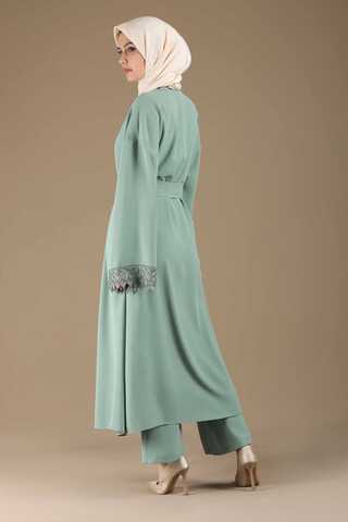 Dantel Detaylı Abaya Takım Mint - 5