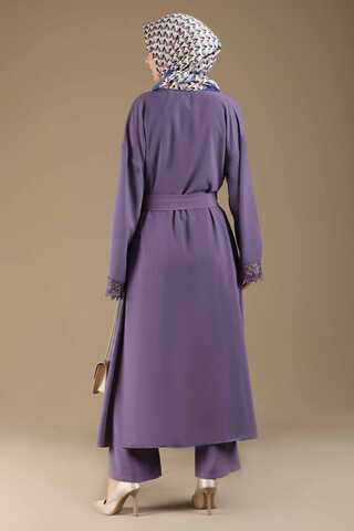 Dantel Detaylı Abaya Takım Mor - 5