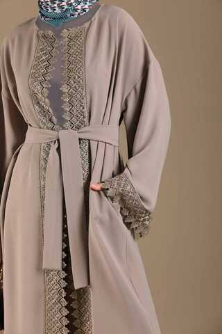 Dantel Detaylı Abaya Takım Vizon - 2