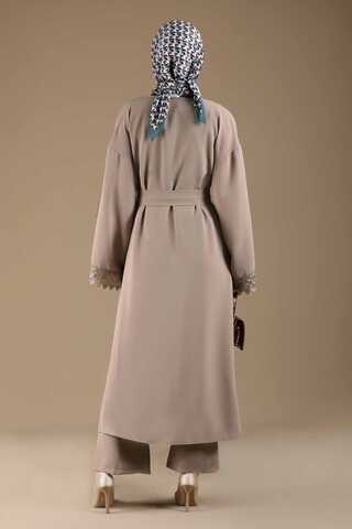 Dantel Detaylı Abaya Takım Vizon - 5