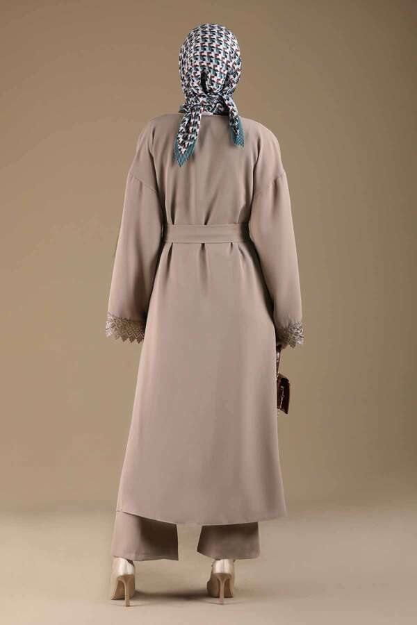 Dantel Detaylı Abaya Takım Vizon - 5