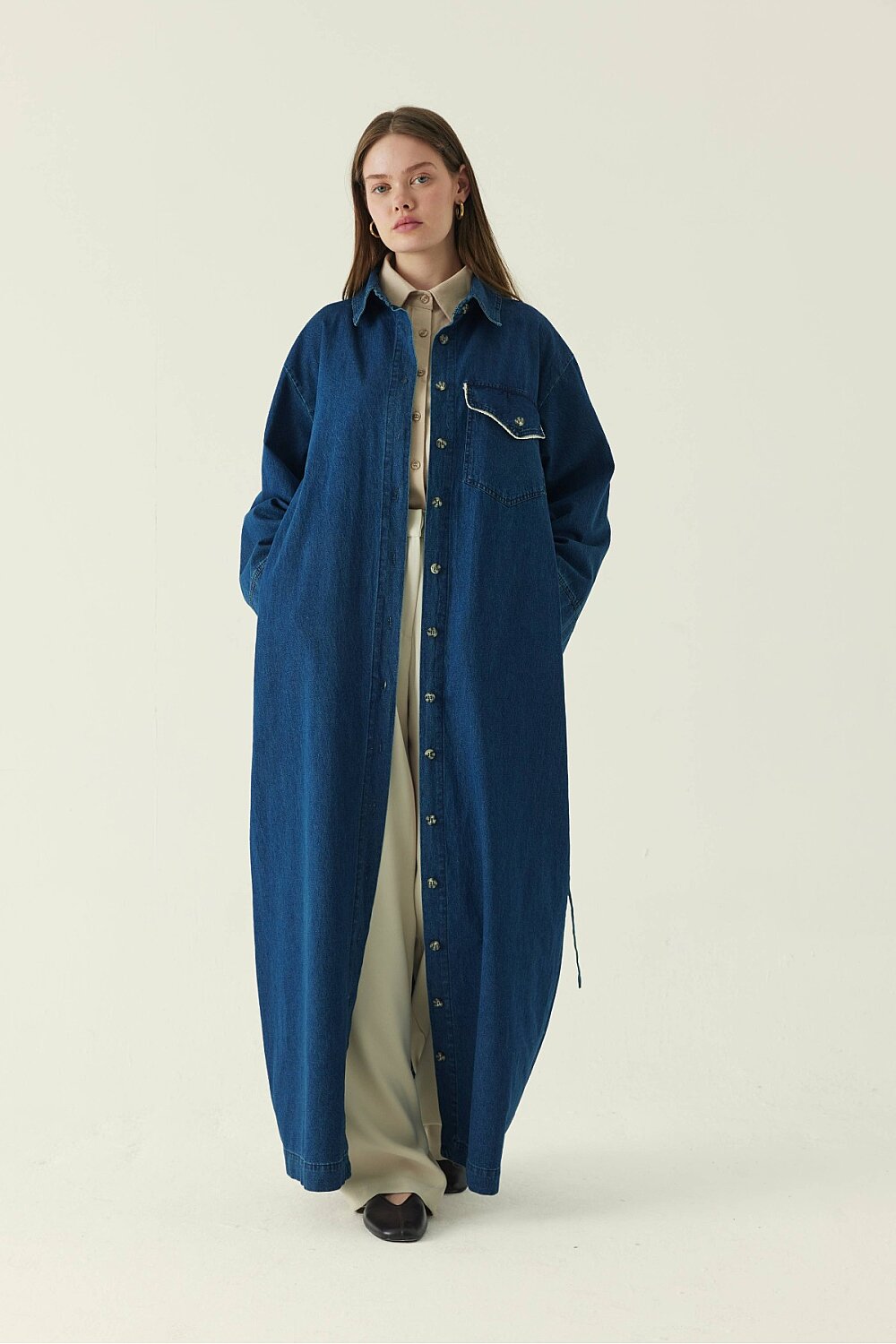 Dantel Detaylı Denim Elbise Koyu Mavi - 3