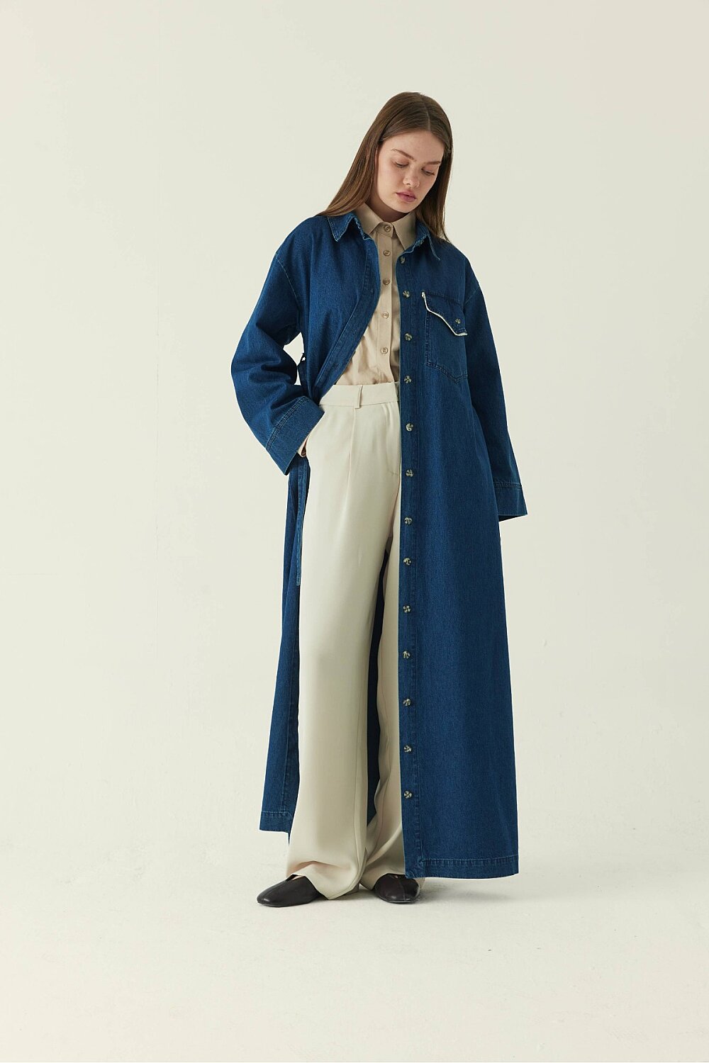 Dantel Detaylı Denim Elbise Koyu Mavi - 5