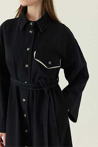 Dantel Detaylı Denim Elbise Siyah - 2