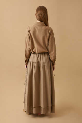 Dantel Detaylı Keten Etek Camel - 10