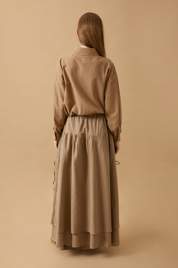 Dantel Detaylı Keten Etek Camel - 10