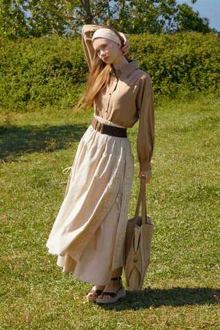 Dantel Detaylı Keten Etek Taş - 8