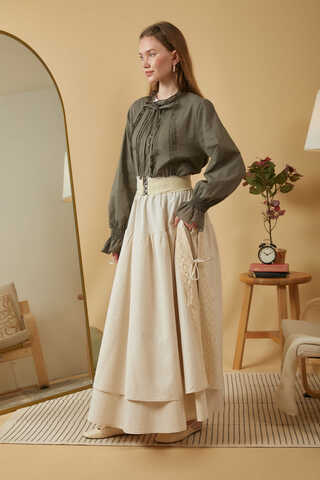 Dantel Detaylı Keten Etek Taş - 17