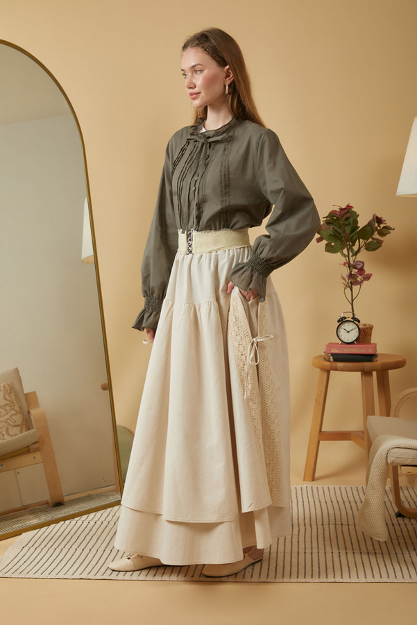 Dantel Detaylı Keten Etek Taş - 17