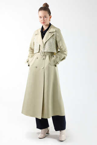 Dantel Detaylı Trençkot Ekru - 1