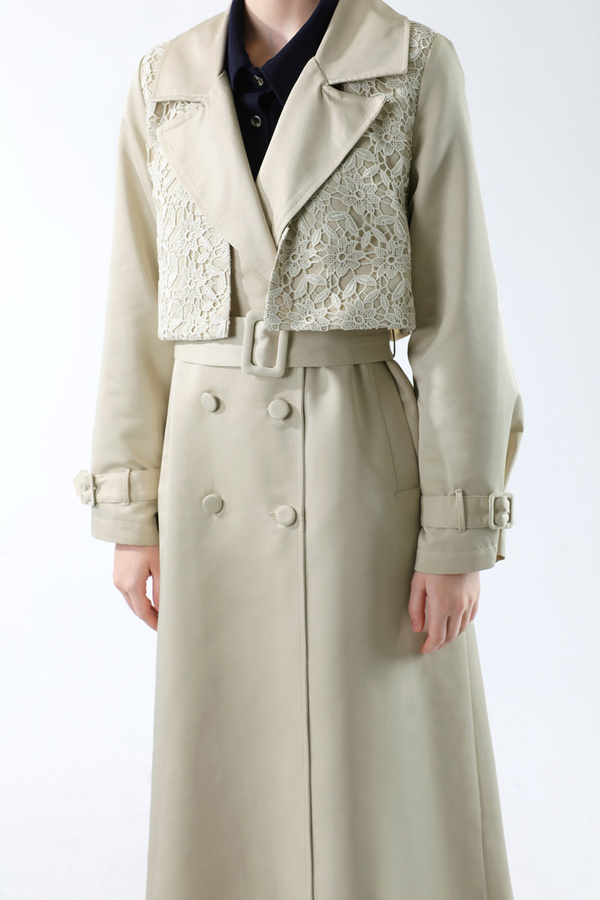 Dantel Detaylı Trençkot Ekru - 4
