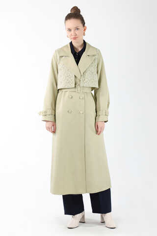 Dantel Detaylı Trençkot Ekru - 3