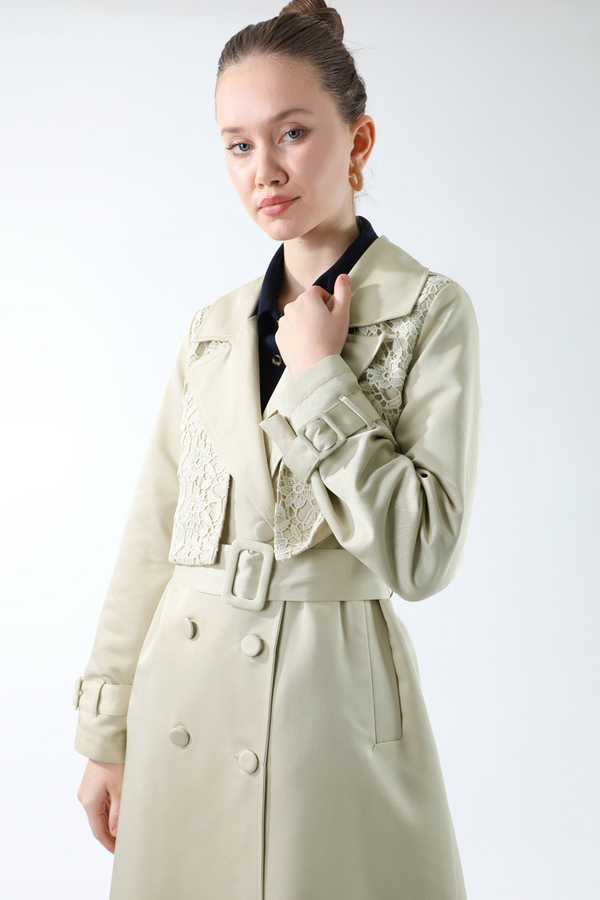 Dantel Detaylı Trençkot Ekru - 2