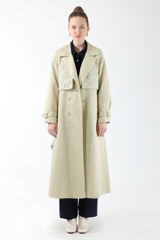 Dantel Detaylı Trençkot Ekru - 5