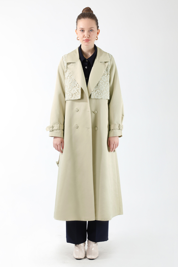 Dantel Detaylı Trençkot Ekru - 5