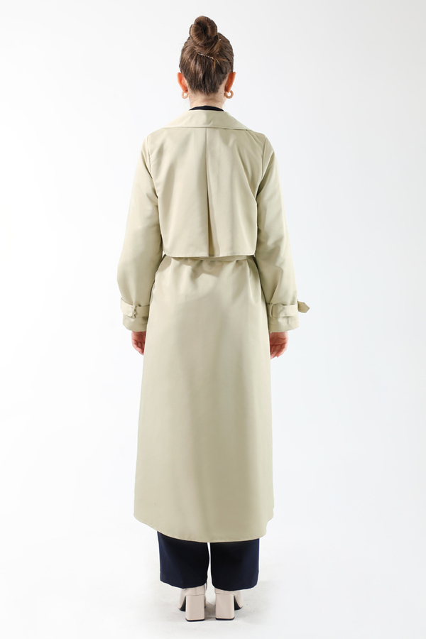 Dantel Detaylı Trençkot Ekru - 6