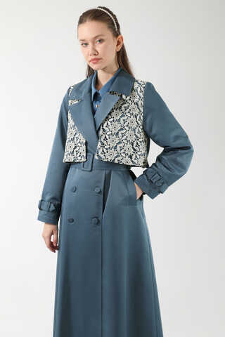 Dantel Detaylı Trençkot İndigo - 2