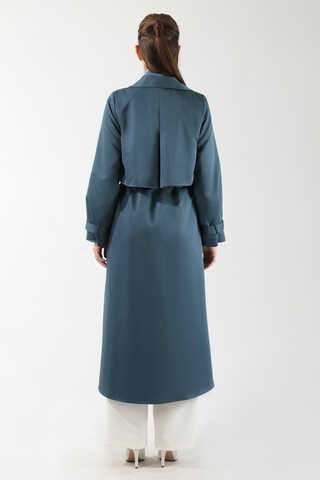 Dantel Detaylı Trençkot İndigo - 6